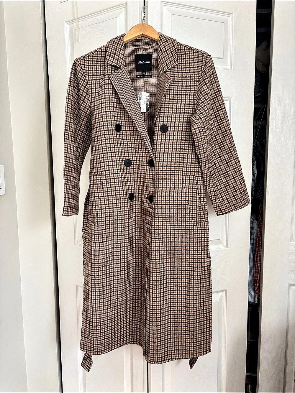 Madewell Double-Faced Brushed Long Coat in Dark Cocoa Houndstooth Dark Cocoa